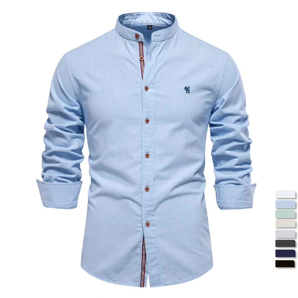 Men's 100% Cotton Solid Color Shirt - Long Sleeve Casual Spring Wear