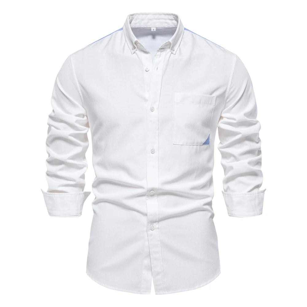 Men's Patchwork Oxford Shirt – Cotton Blend, Casual Wear