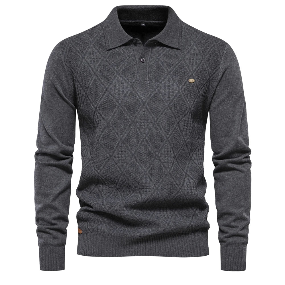 Men’s Cotton Polo Neck Sweater – High-Quality Knit Pullover