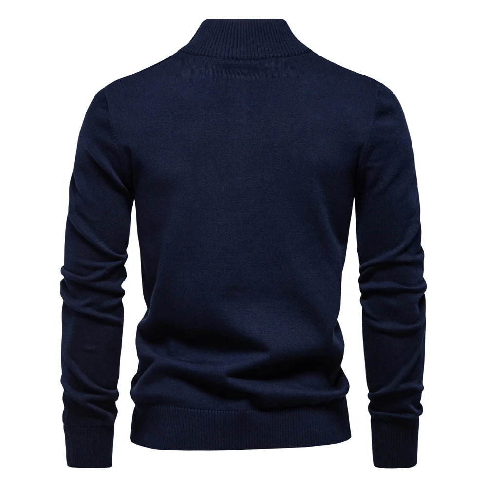 Men’s Cotton Mock Neck Pullover Sweater – Casual & Business Ribbed Turtleneck