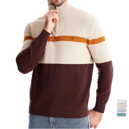 Men's High-Quality Cotton Mock Neck Sweater – Zipper Pullover for Autumn & Winter