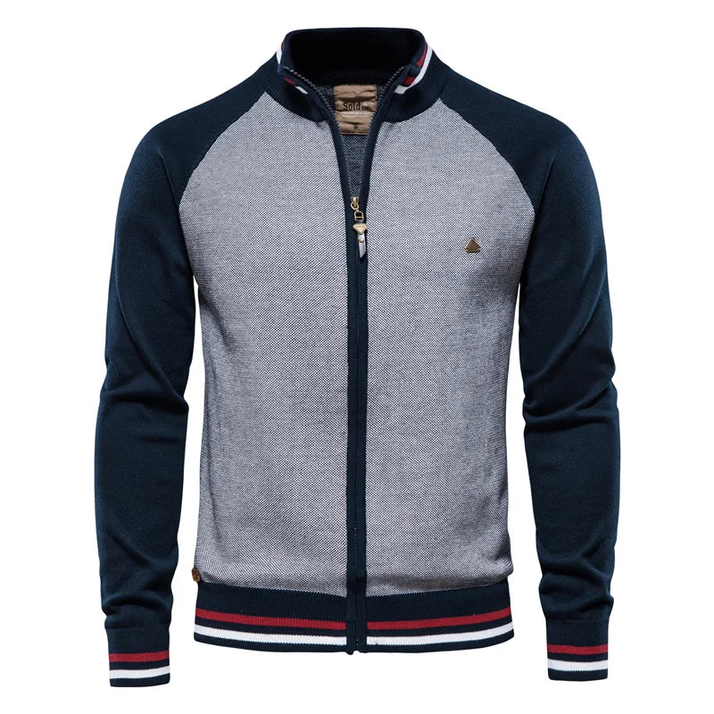 Men’s Spliced Cardigan – Casual Cotton Sweater