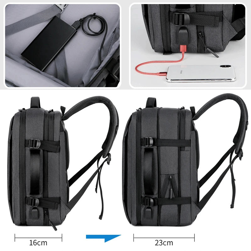 Expandable Waterproof Travel Backpack with USB Port