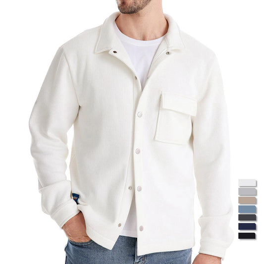 Men’s Waffle Fleece-Lined Jacket – Thick Button-Up Winter Coat