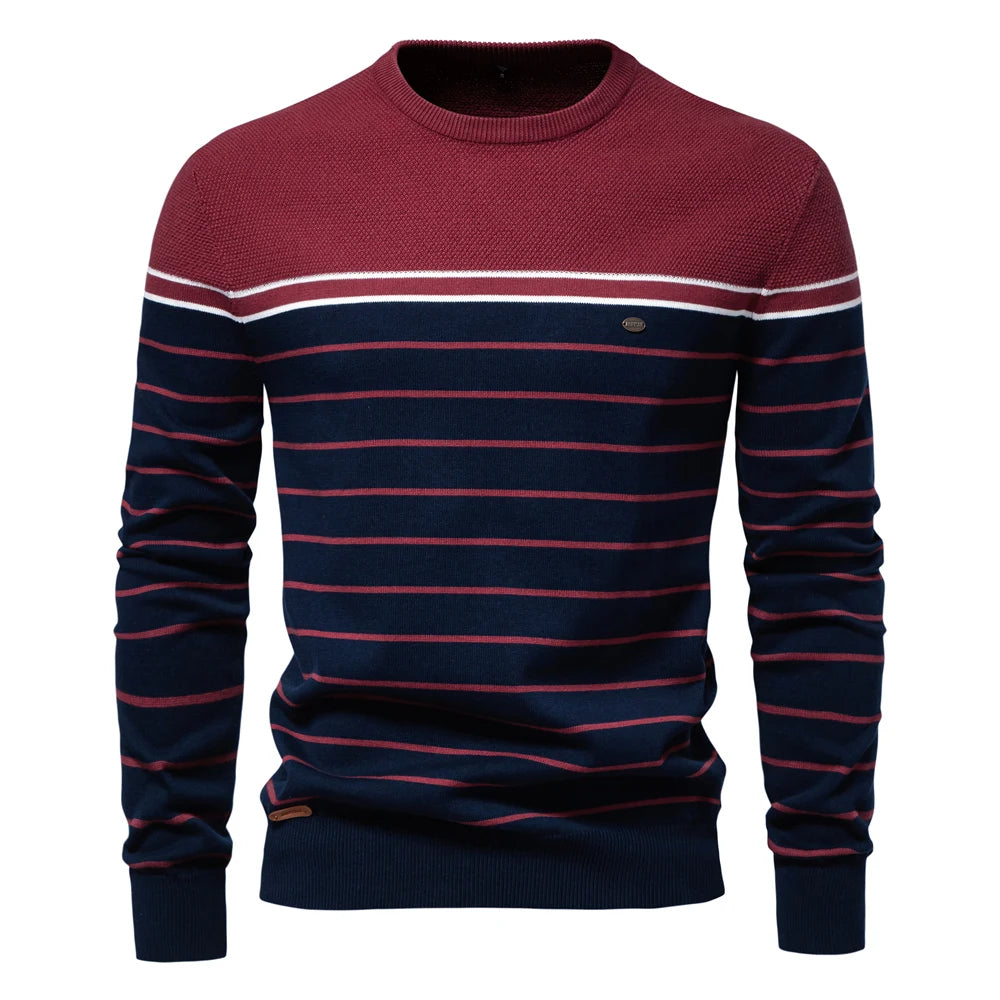 Men’s Striped Cotton Pullover Sweater – Casual Knitted Autumn & Winter Wear