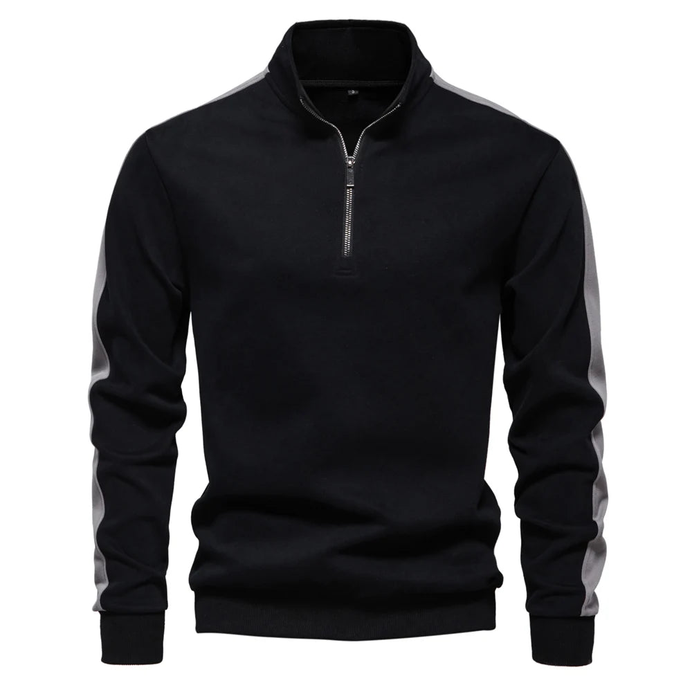 Mens Patchwork Quarter Zip Cotton-blend Sweatshirts Lightweight Casual Sport Pullover Sweatshirt for Men