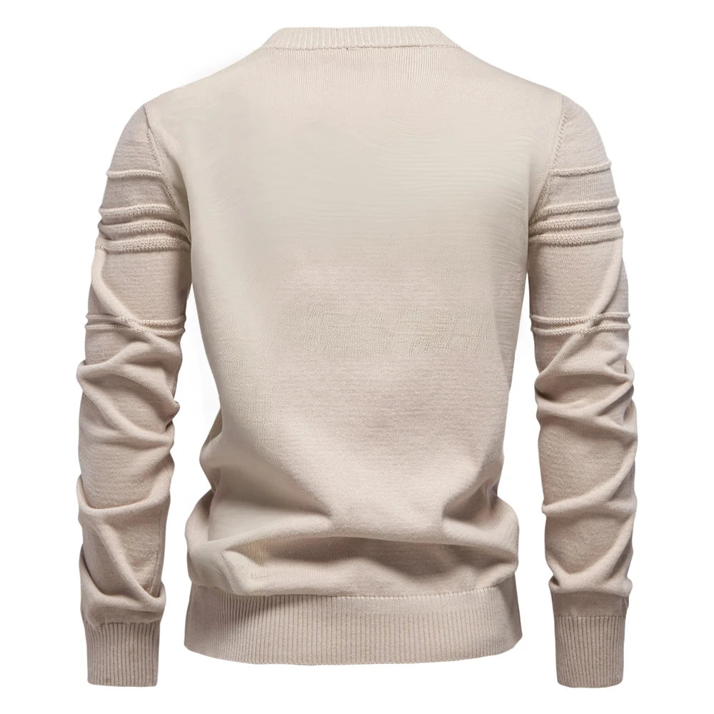 Men's Striped Cotton Knit Sweater - Crewneck Pullover