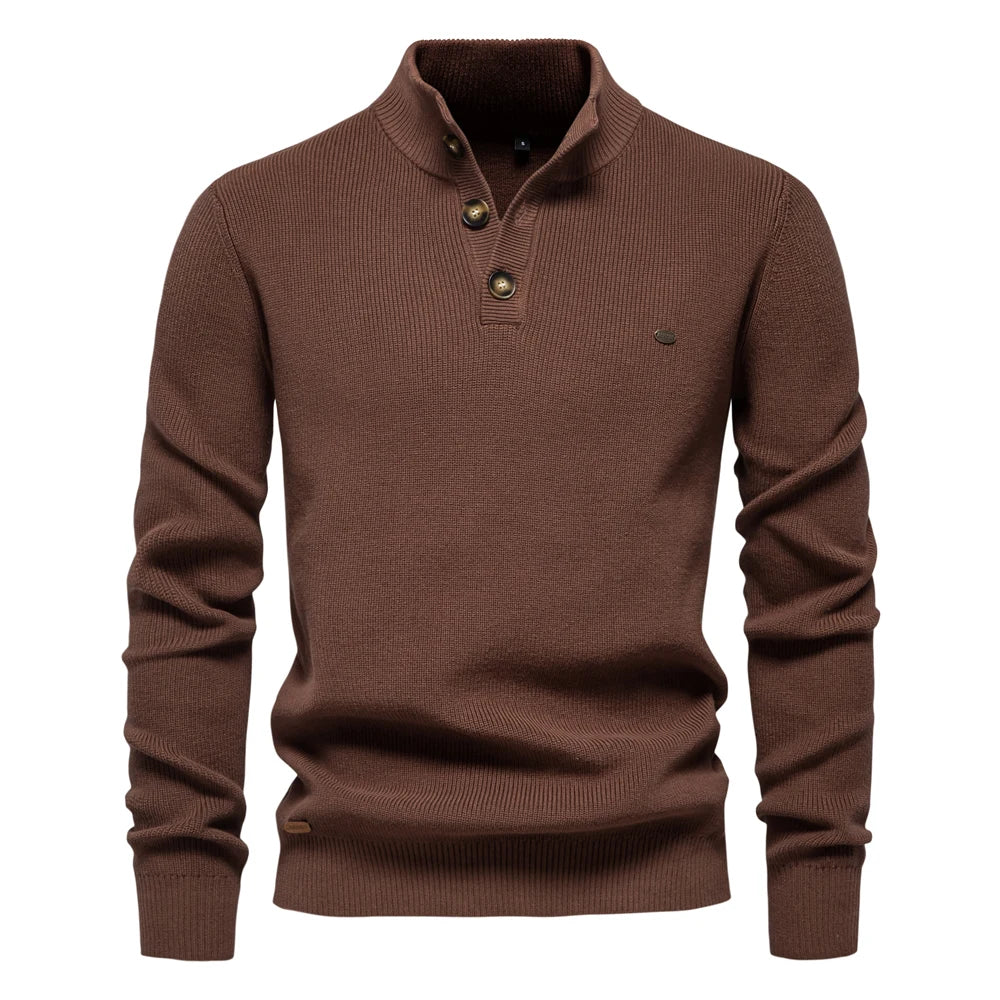 Men’s Cotton Mock Neck Button-Up Sweater