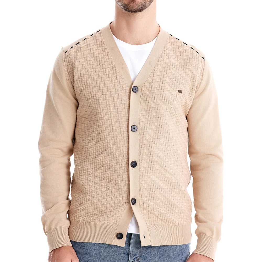 Men’s V-Neck Button-Up Cotton Cardigan – Casual Knit Sweater