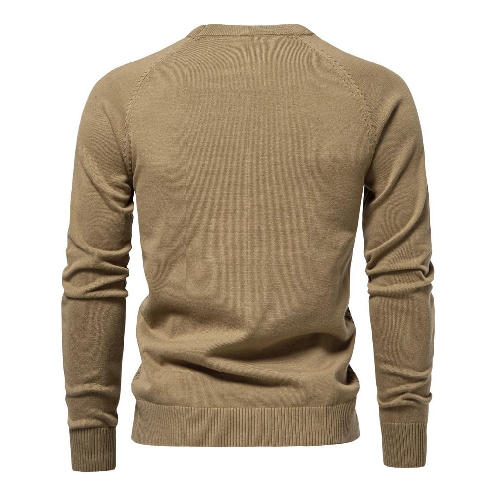 Men's Crew Neck Geometric Knit Sweater - Cotton Casual Business Pullover