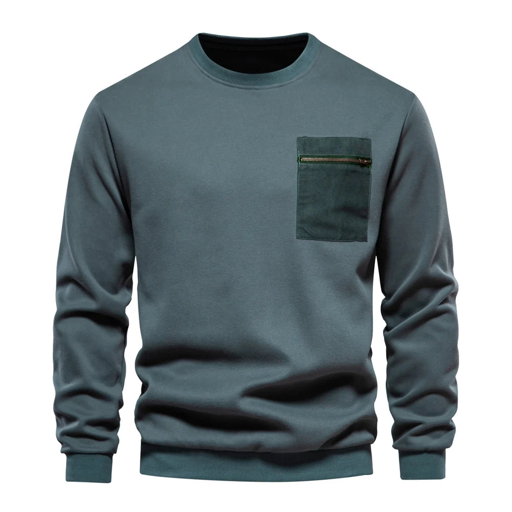 Men’s Cotton Sweatshirt – Zipper Pocket Casual Sport Pullover