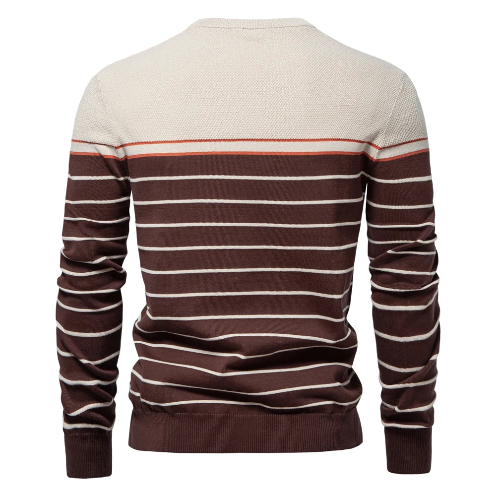 Men’s Striped Cotton Pullover Sweater – Casual Knitted Autumn & Winter Wear