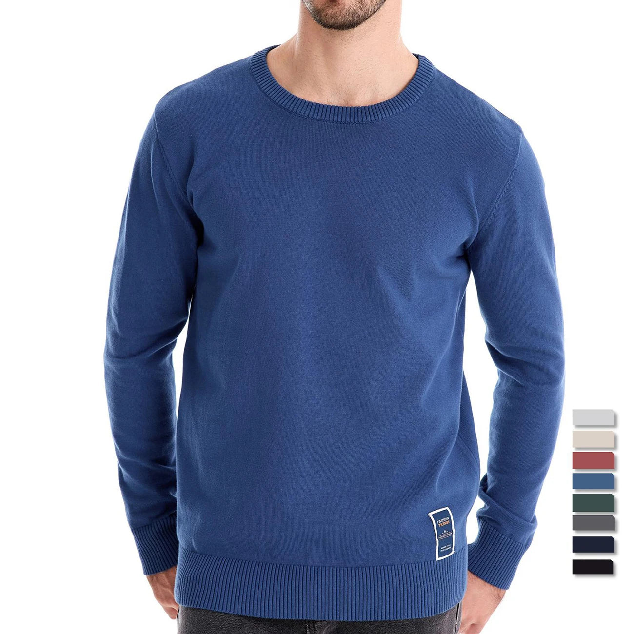 Men’s Solid Cotton Crew Neck Knitted Pullover Sweater – Classic Casual Knit