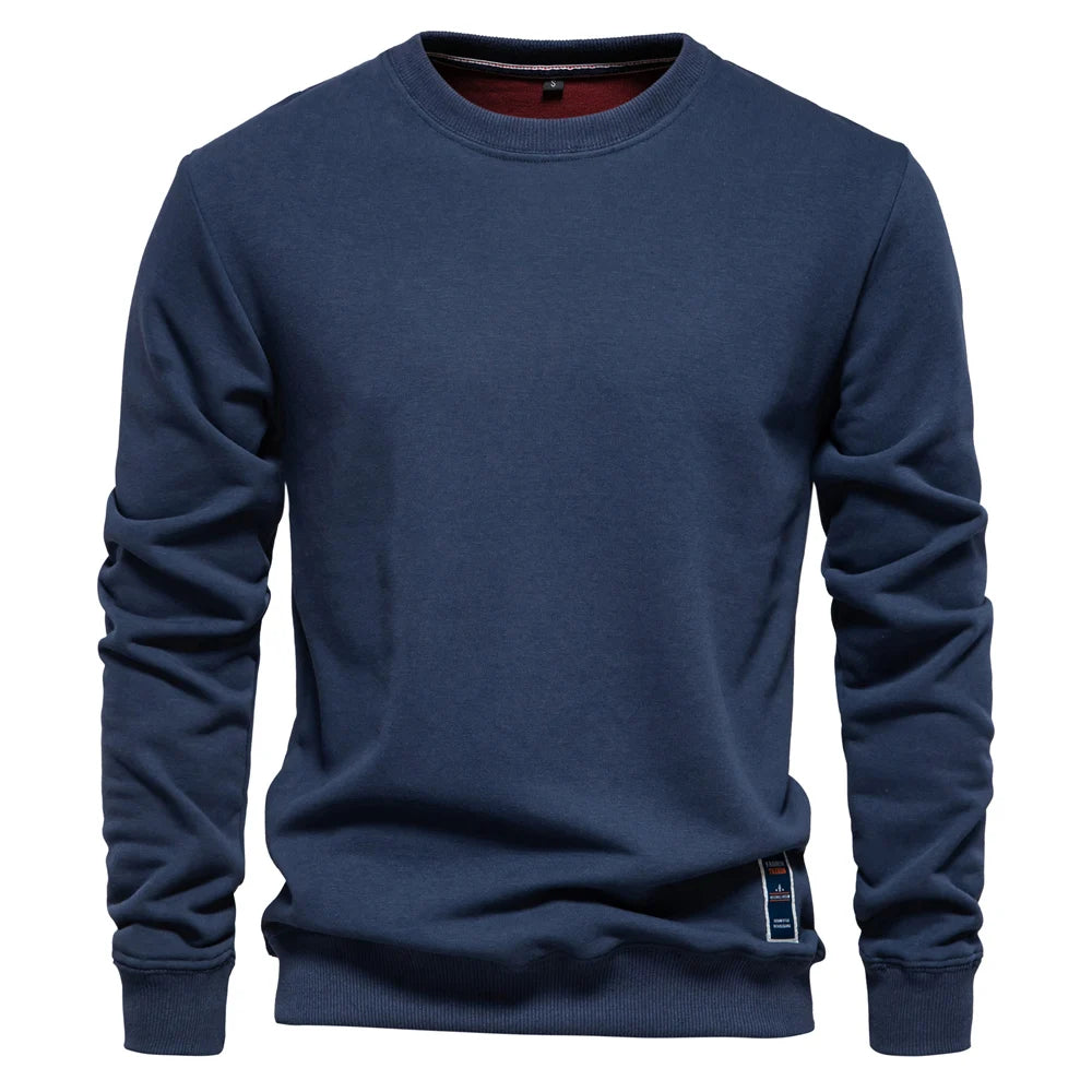 Men's Solid Crew Neck Sweatshirt - Cotton-Blend Casual Pullover