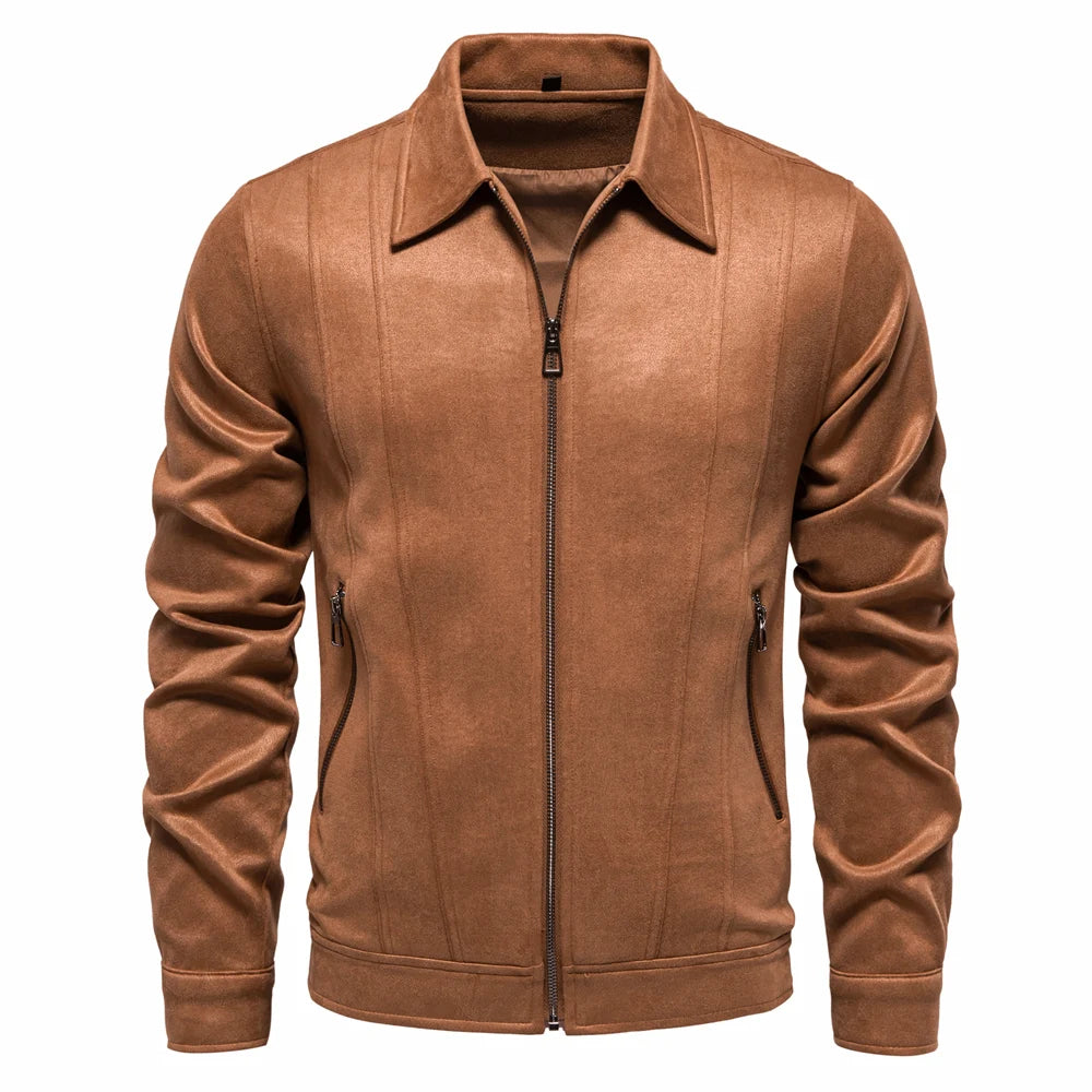 Men’s Brown Suede Faux Leather Jacket – Classic Trucker Style