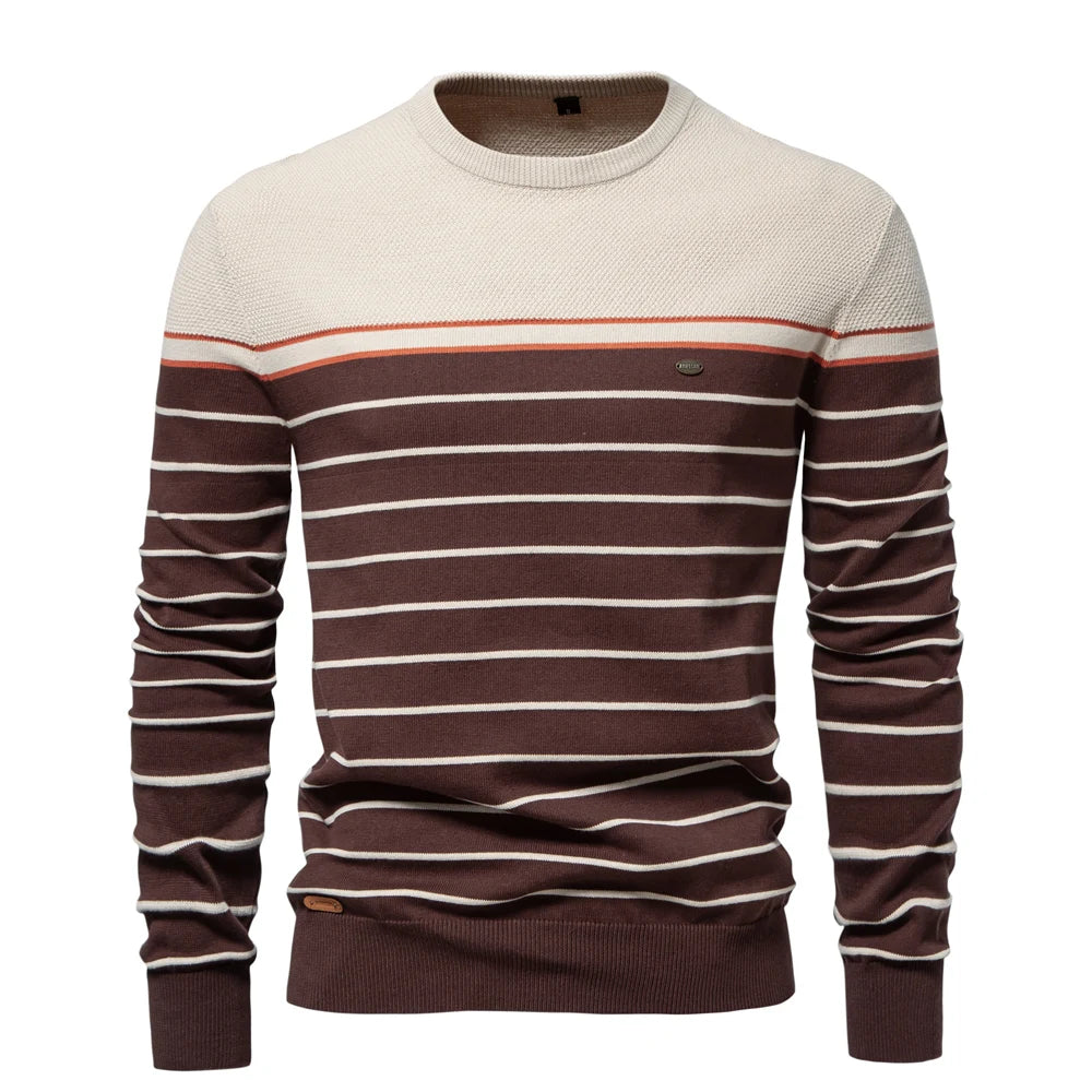 Men’s Striped Cotton Pullover Sweater – Casual Knitted Autumn & Winter Wear