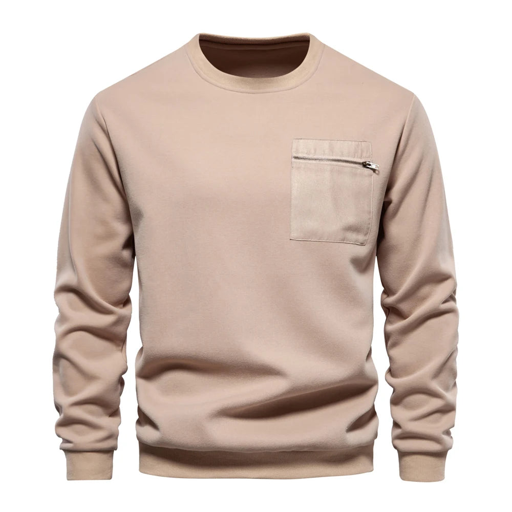 Men’s Cotton Sweatshirt – Zipper Pocket Casual Sport Pullover