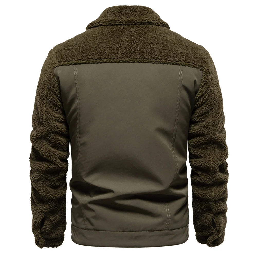 Men’s Sherpa Fleece Jacket – Warm Patchwork Fur Collar