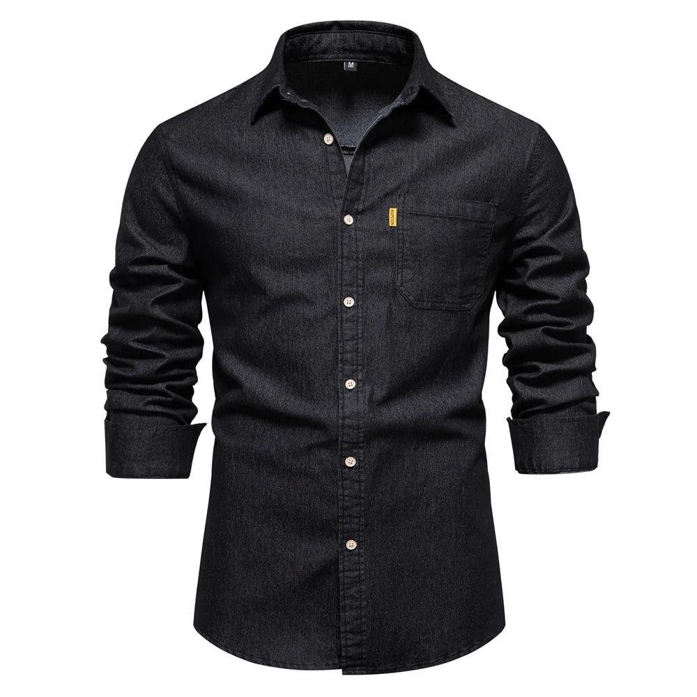 Men's Cotton Denim Shirt – Casual Long Sleeve