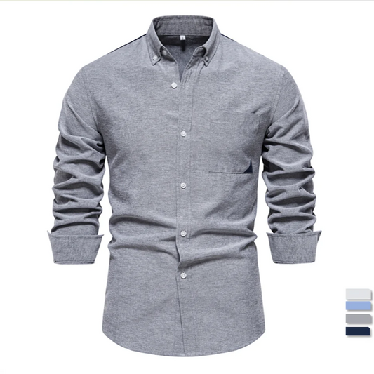 Men's Patchwork Oxford Shirt – Cotton Blend, Casual Wear