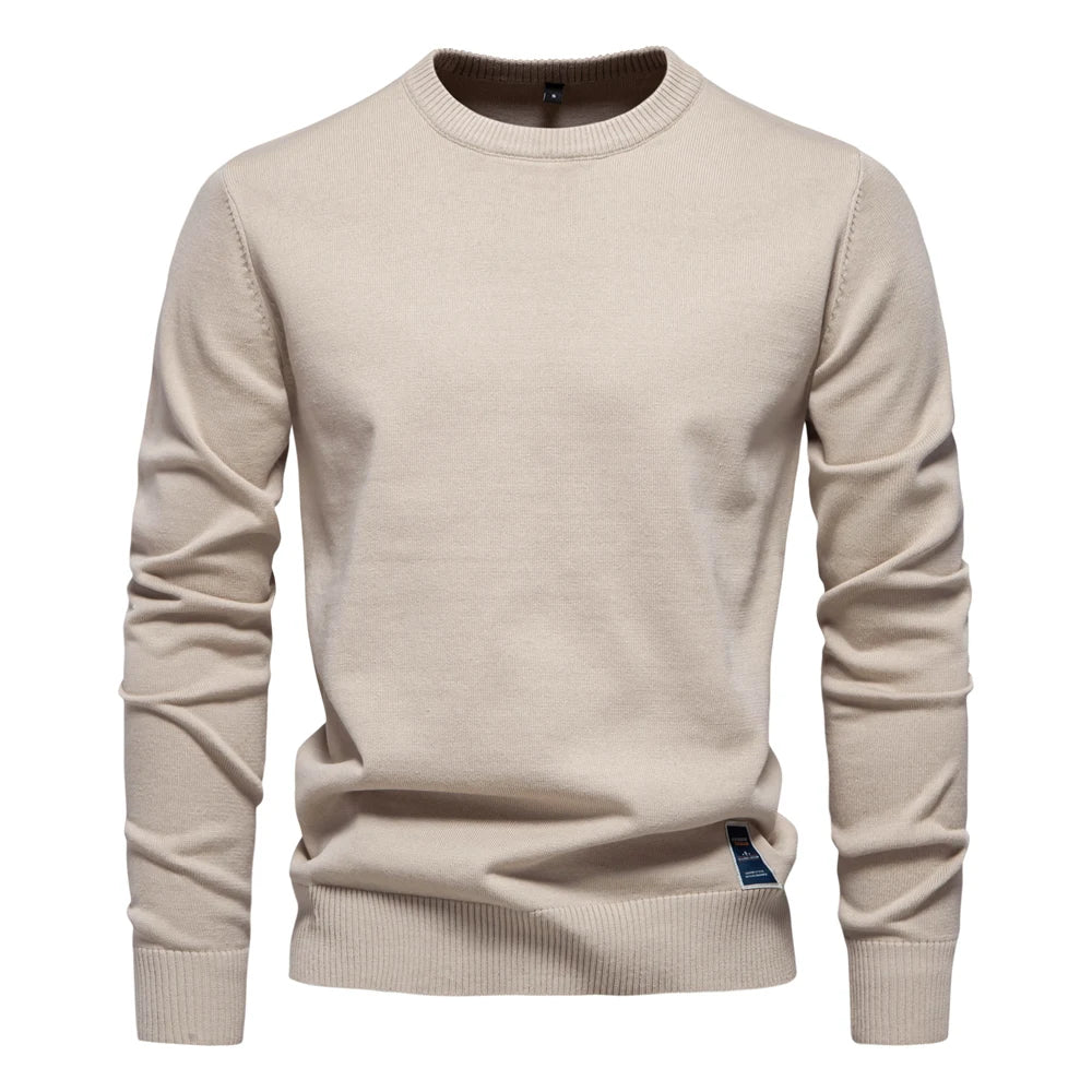 Men’s Solid Cotton Crew Neck Knitted Pullover Sweater – Classic Casual Knit