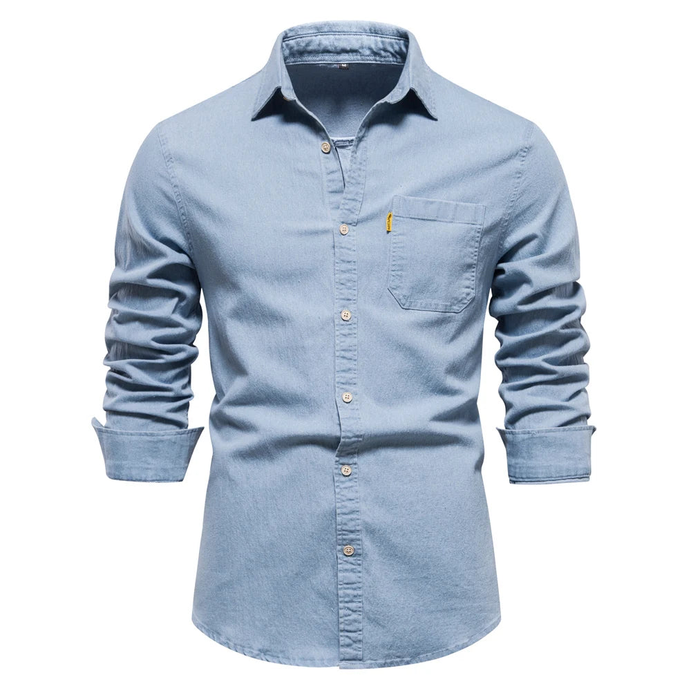 Men's Cotton Denim Shirt – Casual Long Sleeve