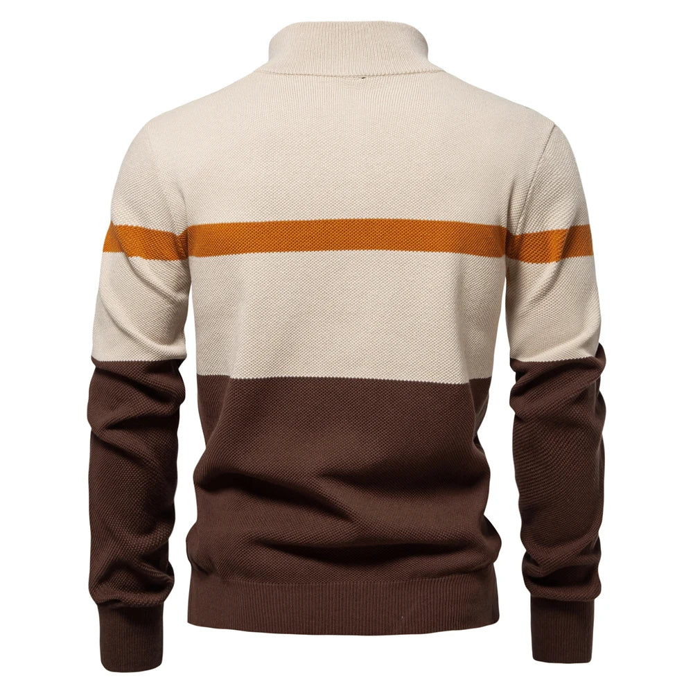 Men's High-Quality Cotton Mock Neck Sweater – Zipper Pullover for Autumn & Winter