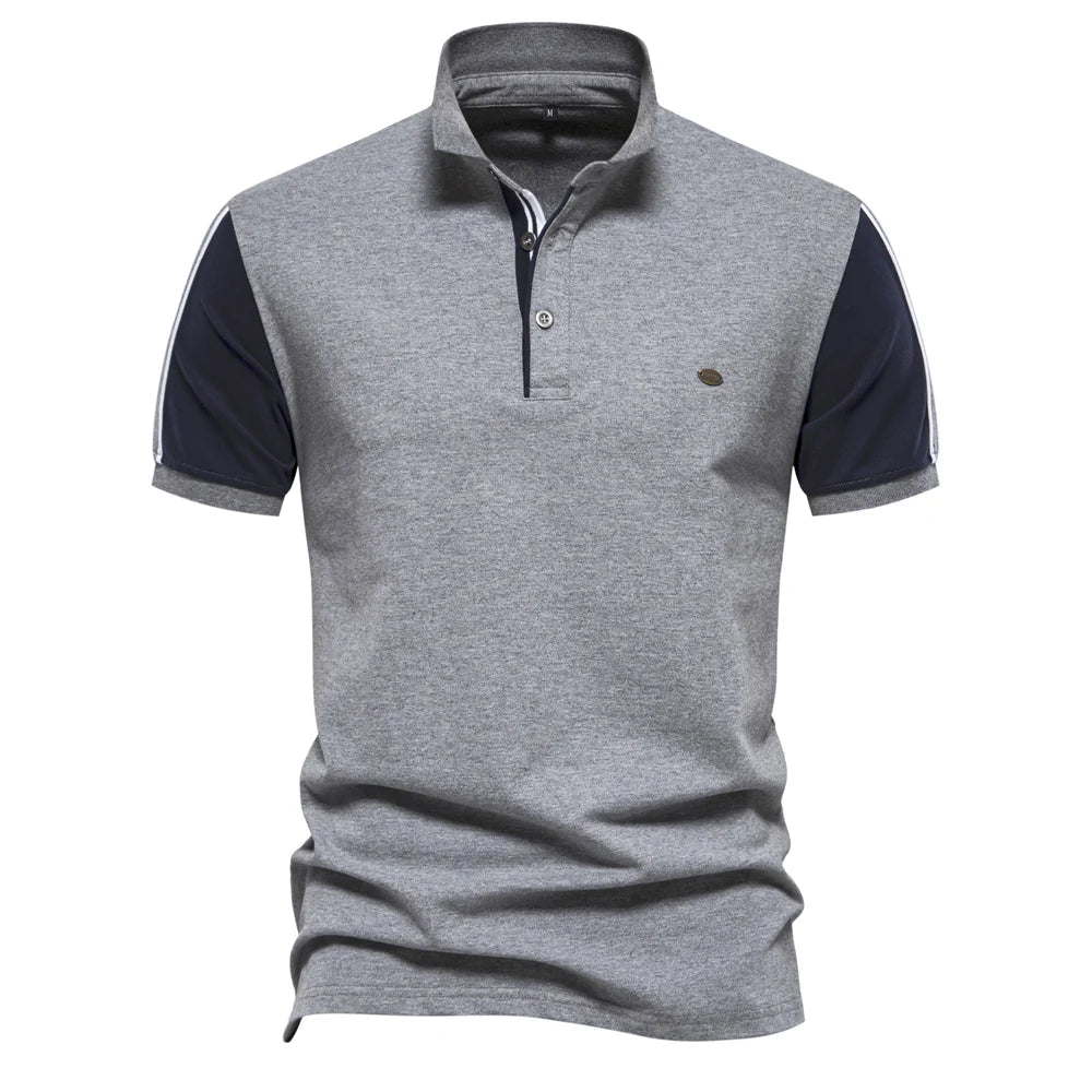 Men’s Patchwork Polo Shirt – Short Sleeve Baseball Style