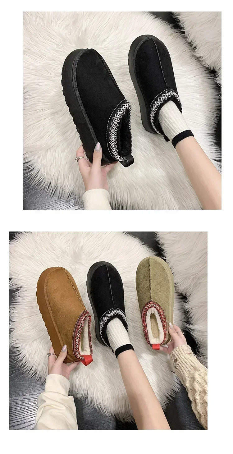 Women’s Cashmere Snow Boots – Warm Winter Half Slippers with Thick Soles