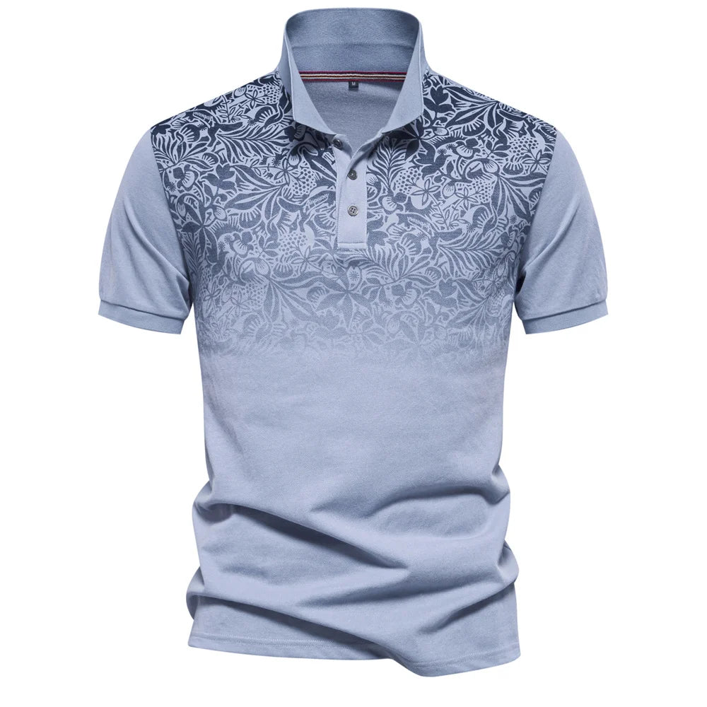 Men’s Gradient Printed Cotton Blend Polo Shirt – Summer Short Sleeve