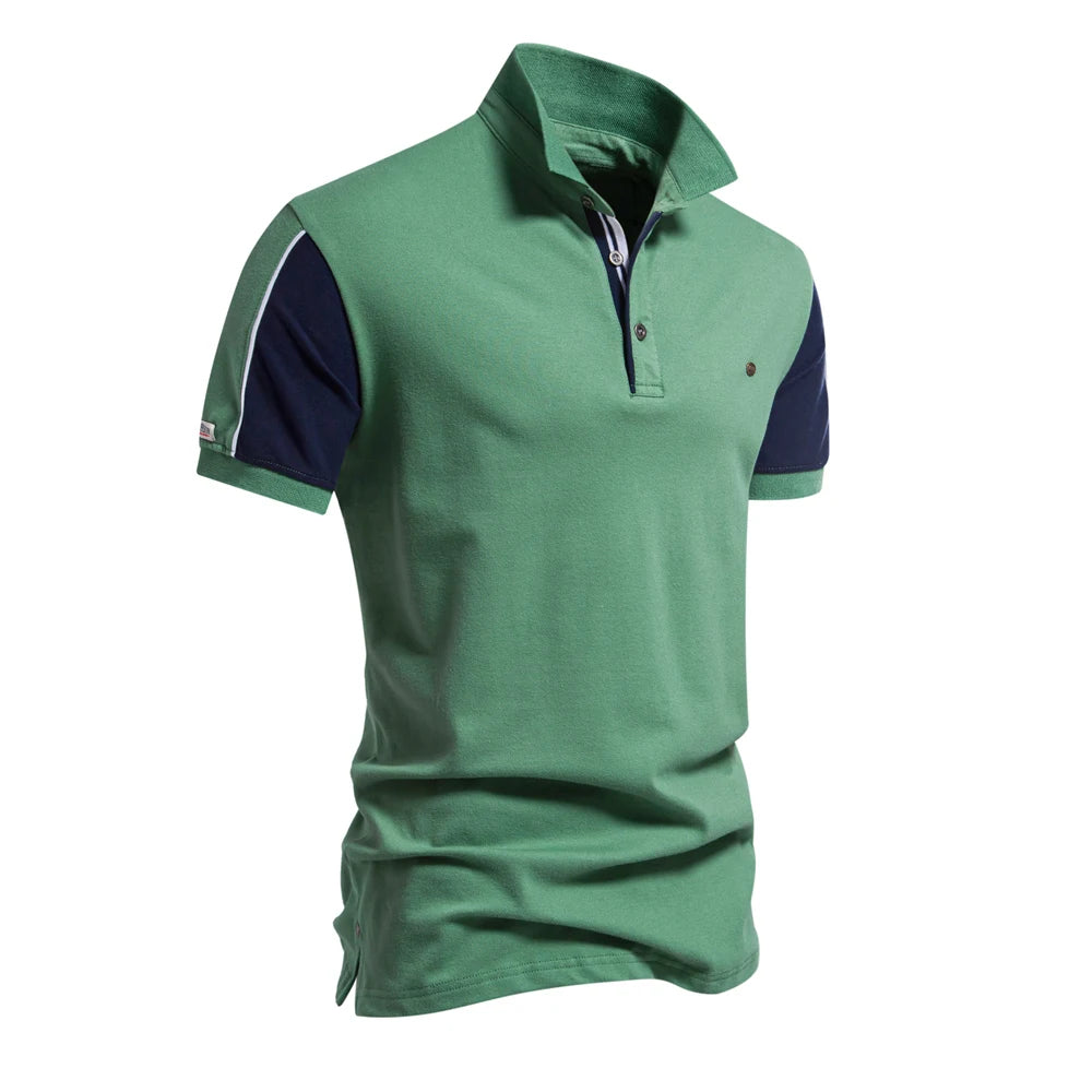 Men’s Patchwork Polo Shirt – Short Sleeve Baseball Style