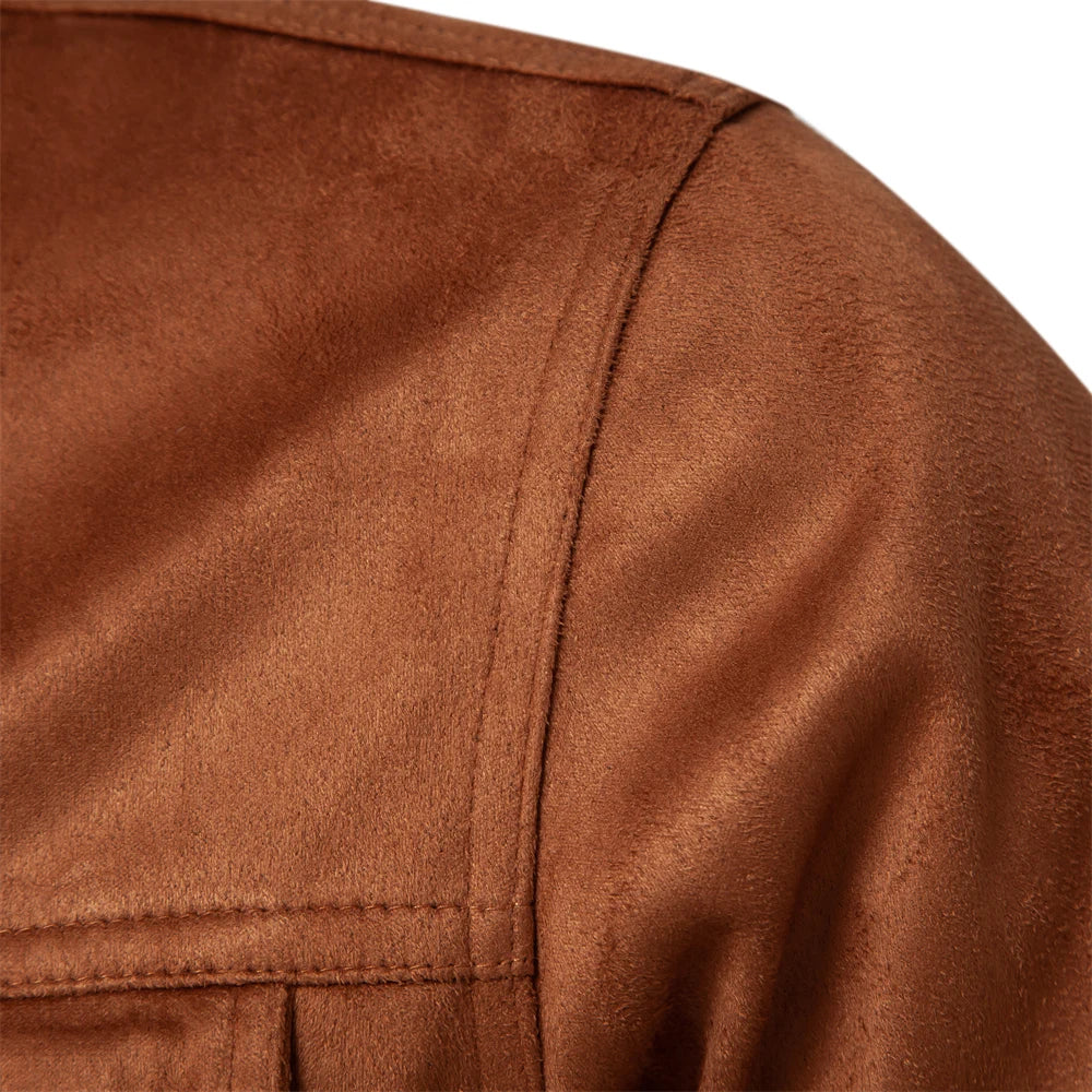 Men’s Suede Leather Jacket – Autumn Winter Luxury Casual Turn-Down Collar