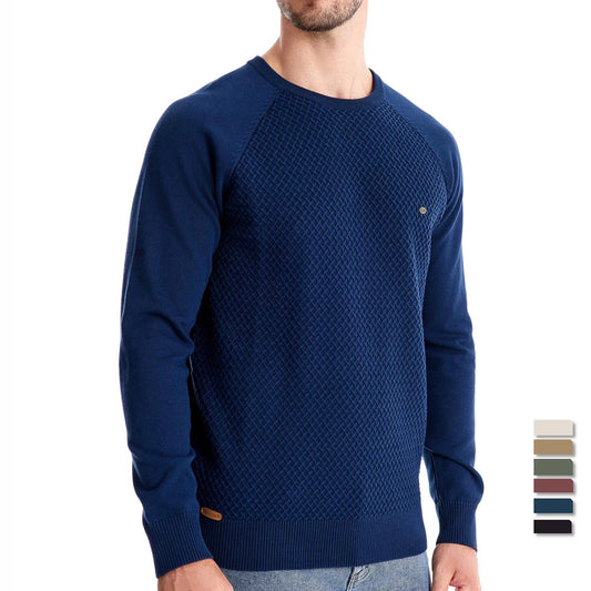 Men's Crew Neck Geometric Knit Sweater - Cotton Casual Business Pullover