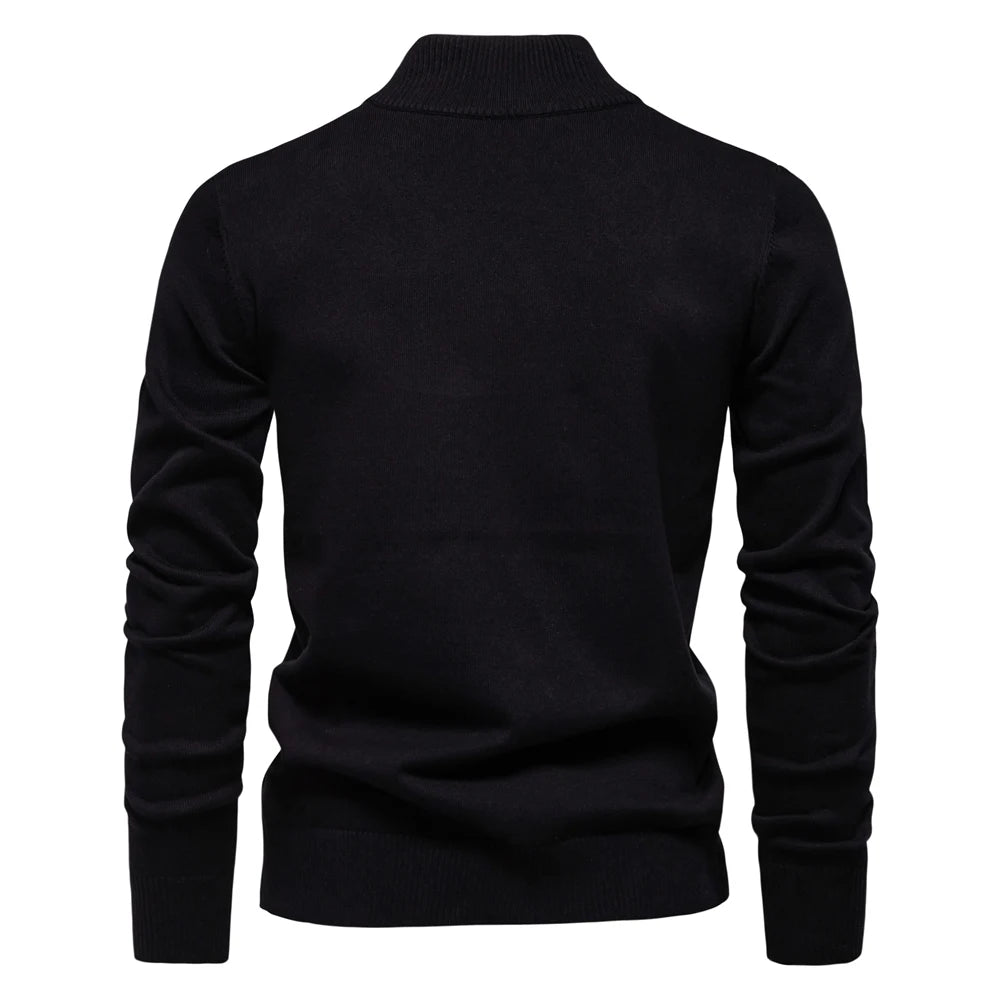 Men’s Quarter-Zip Cotton Sweater – Mock Neck Casual Knit Pullover