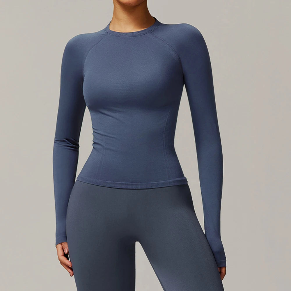 Women's Seamless Long-Sleeve Sports Top – Breathable & High Elasticity