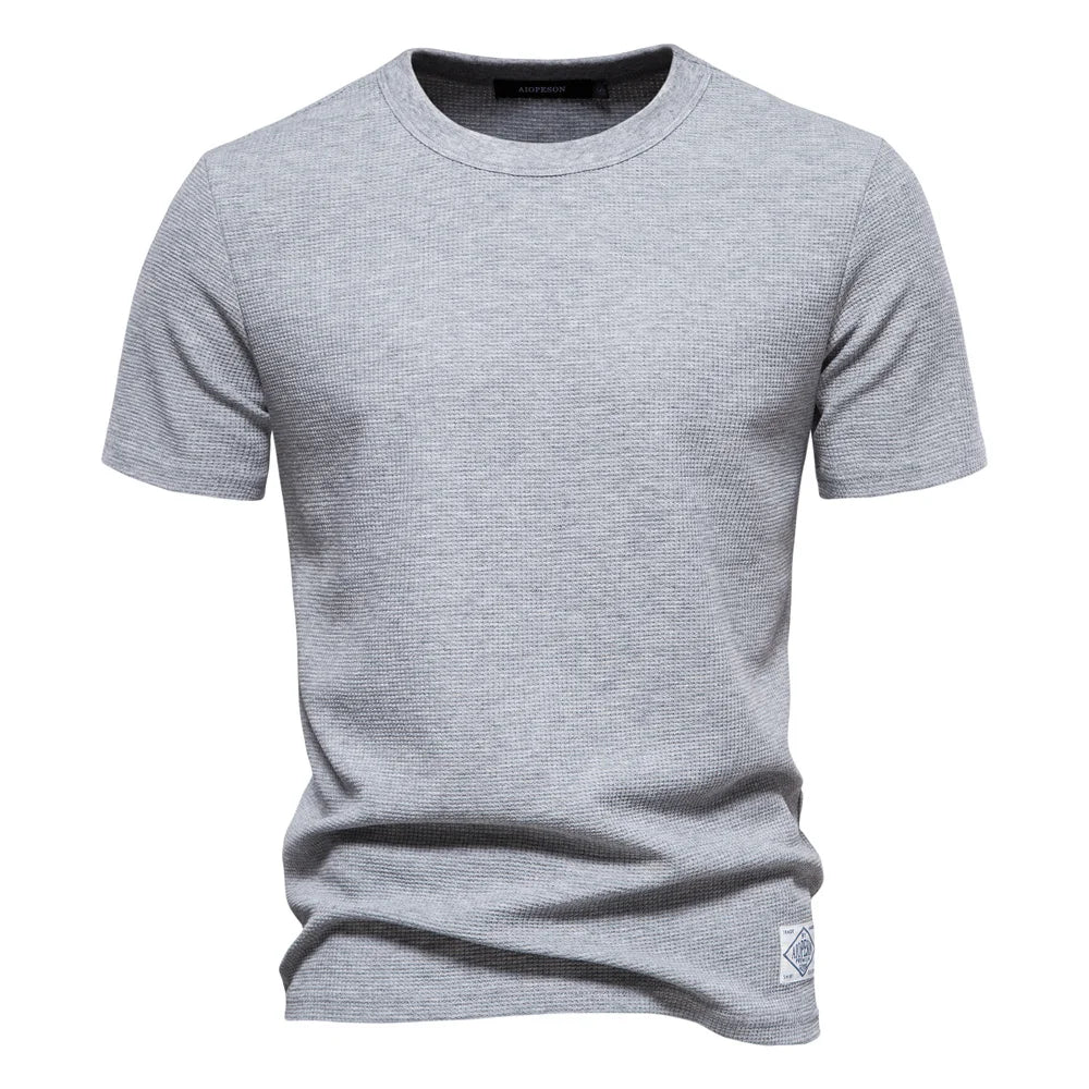 Men's Solid Color Waffle T-Shirt – Casual Short-Sleeve Travel Wear