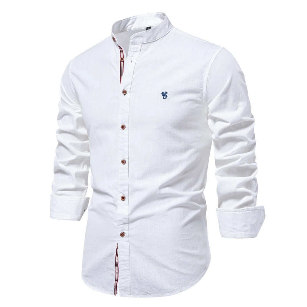 Men's 100% Cotton Solid Color Shirt - Long Sleeve Casual Spring Wear