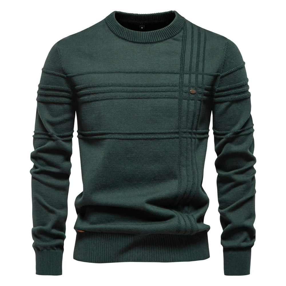 Men's Striped Cotton Knit Sweater - Crewneck Pullover