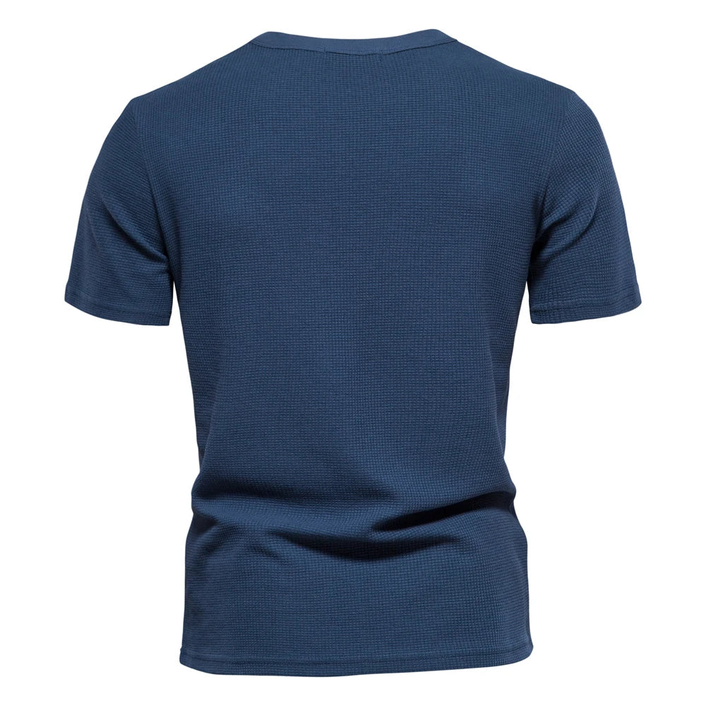 Men's Solid Color Waffle T-Shirt – Casual Short-Sleeve Travel Wear