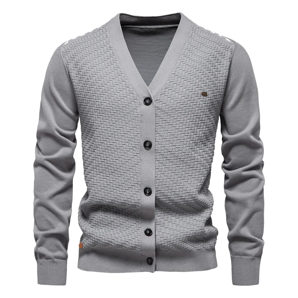 Men’s V-Neck Button-Up Cotton Cardigan – Casual Knit Sweater