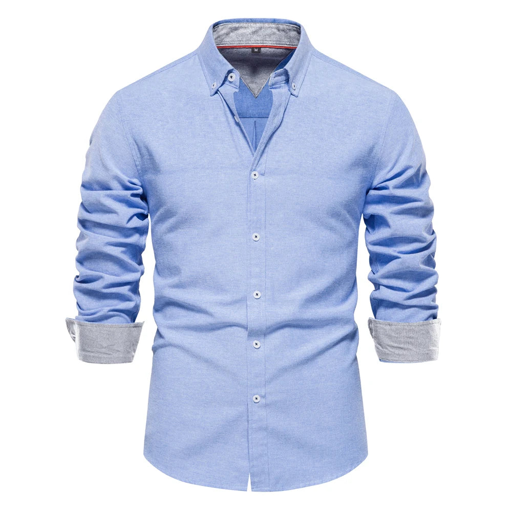 Men’s Cotton Oxford Shirt – Long Sleeve Button-Down