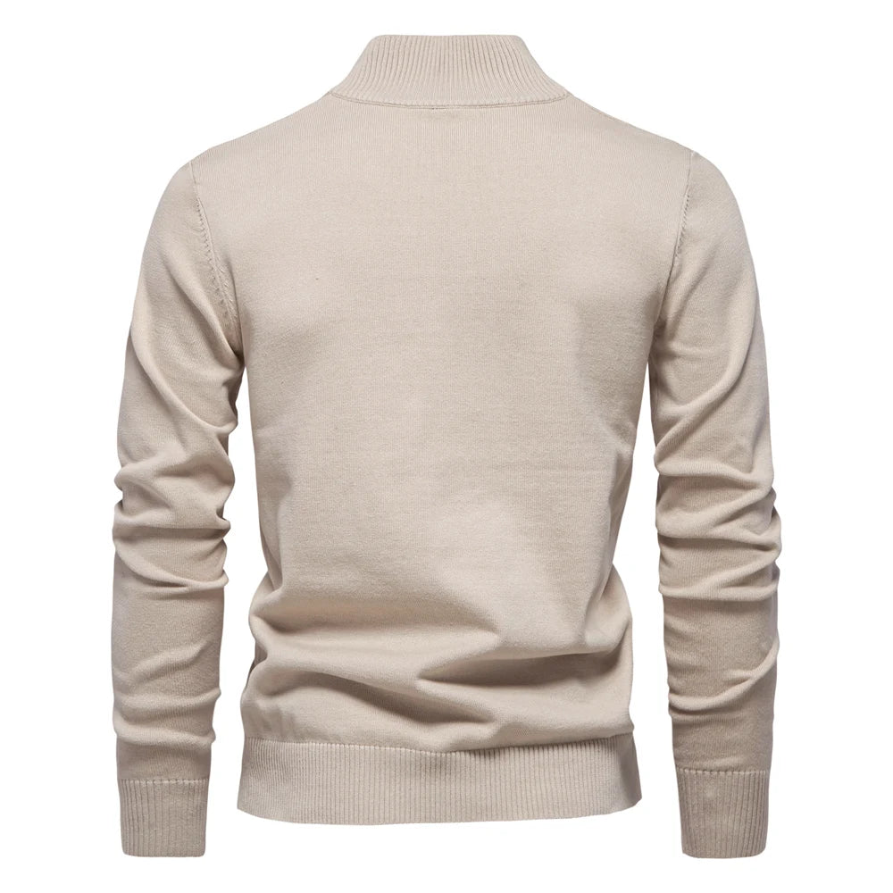 Men’s Quarter-Zip Cotton Sweater – Mock Neck Casual Knit Pullover