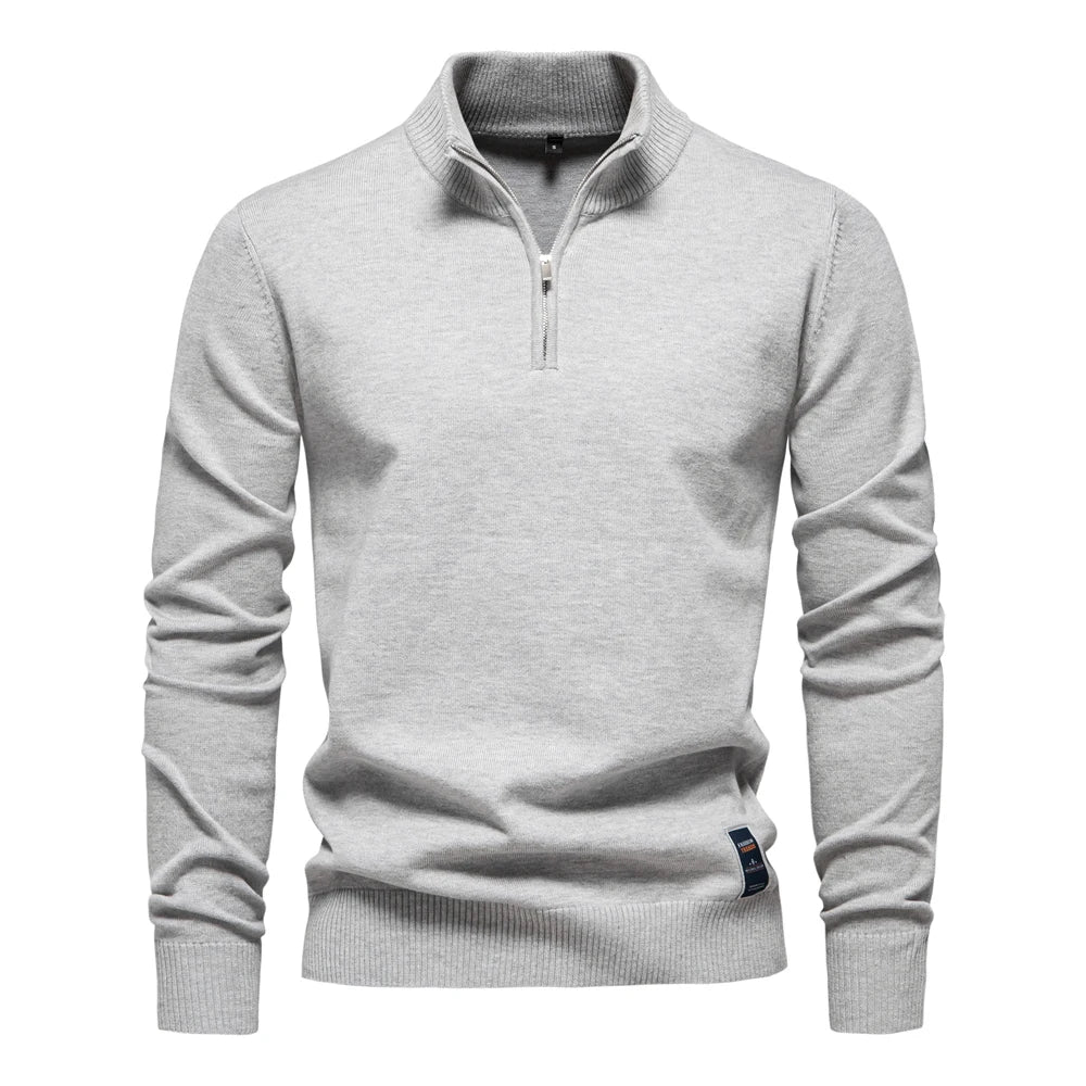 Men’s Quarter-Zip Cotton Sweater – Mock Neck Casual Knit Pullover