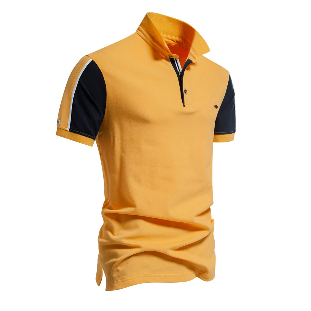 Men’s Patchwork Polo Shirt – Short Sleeve Baseball Style