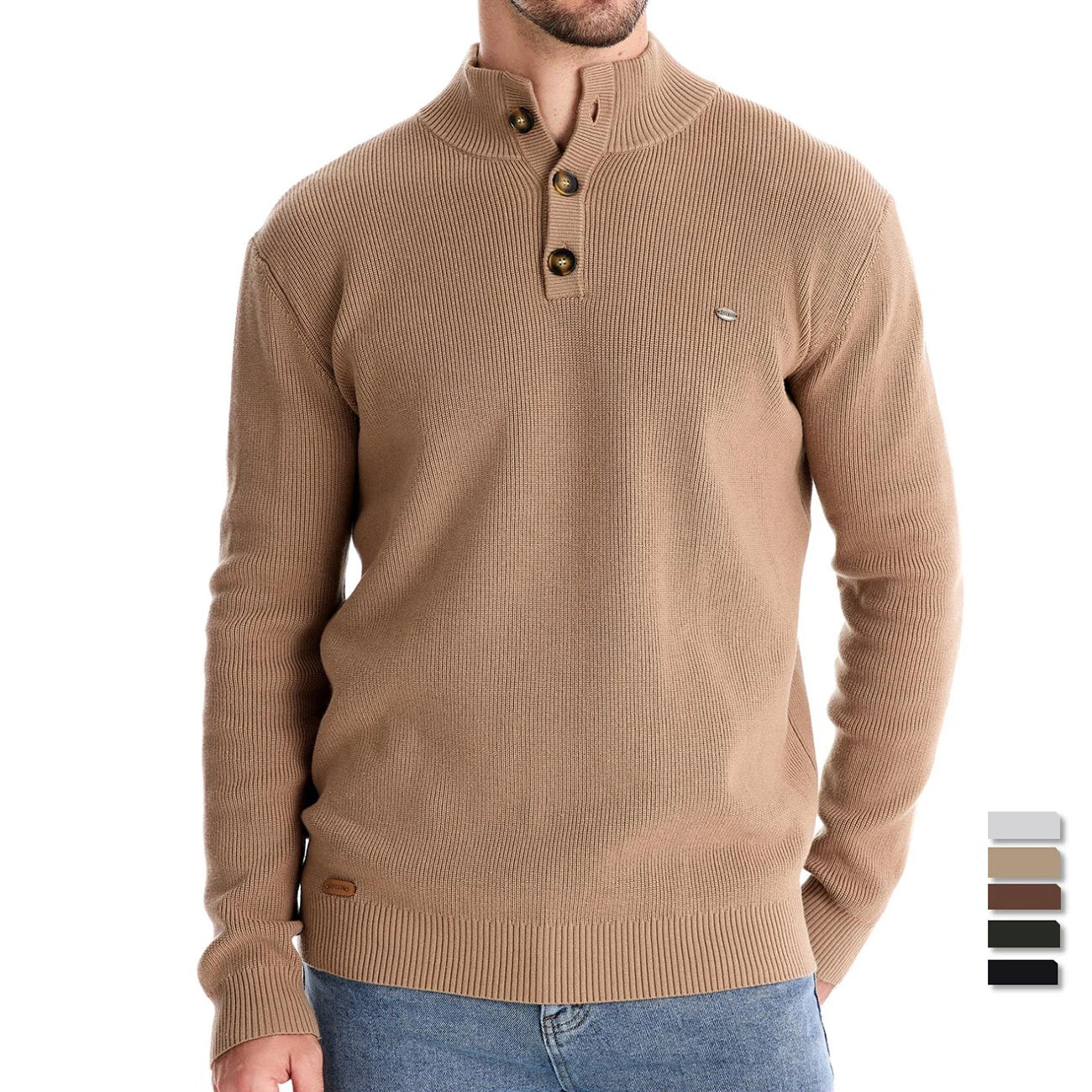 Men’s Cotton Mock Neck Button-Up Sweater