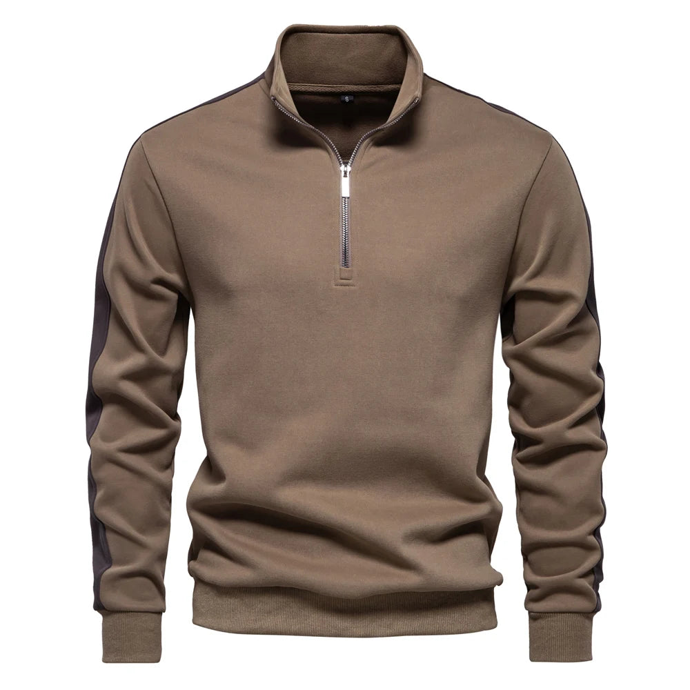 Mens Patchwork Quarter Zip Cotton-blend Sweatshirts Lightweight Casual Sport Pullover Sweatshirt for Men