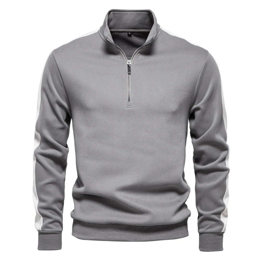 Mens Patchwork Quarter Zip Cotton-blend Sweatshirts Lightweight Casual Sport Pullover Sweatshirt for Men