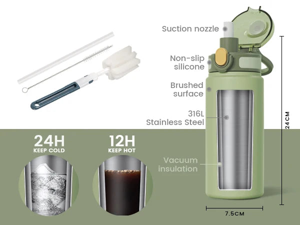 Stainless Steel Thermos with Straw – Insulated Outdoor Flask