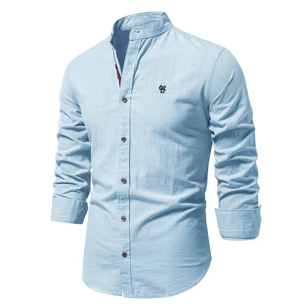 Men's Cotton Social Shirt – Solid Color, Long Sleeve, Casual Lapel Design