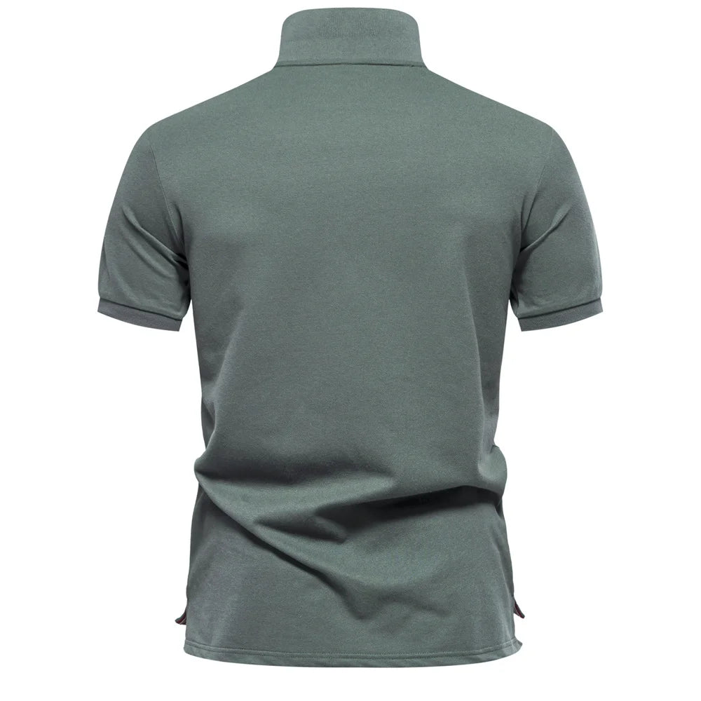 Men’s Gradient Printed Cotton Blend Polo Shirt – Summer Short Sleeve